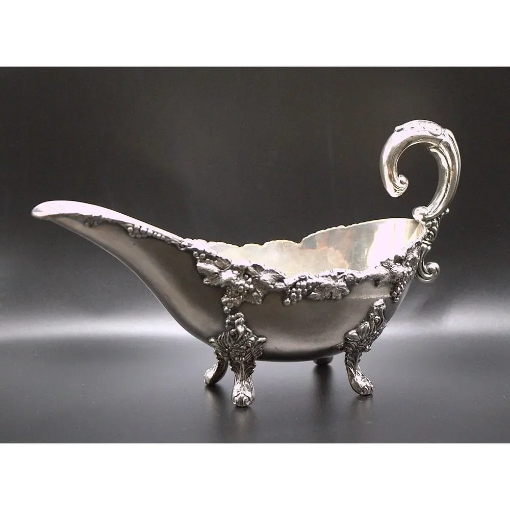 Sheffield England Victorian Silver Gravy Boat Heavy Ornate Footed Design